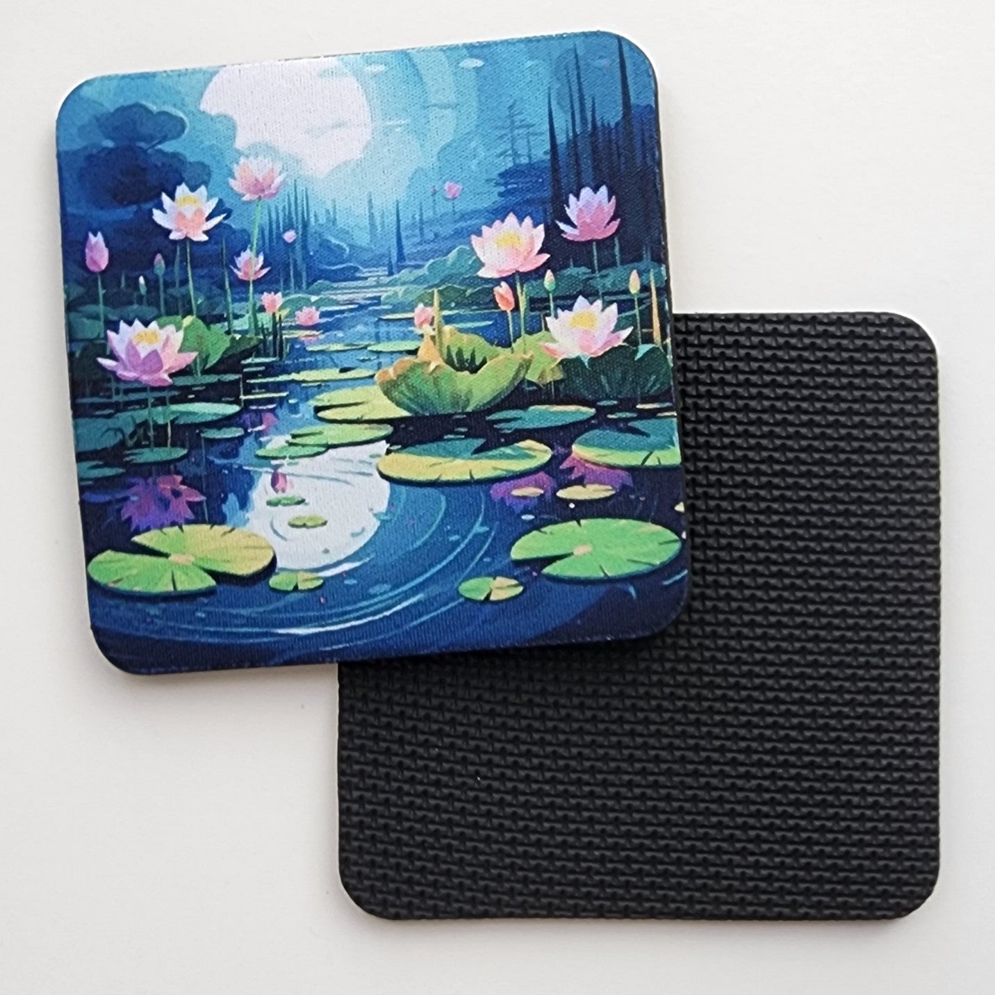 Decorative Drink Coasters, Lotus Pond Art Design, Set of 4