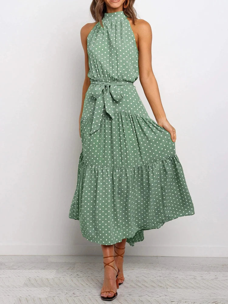 Summer Boho Halter Dress; Maxi Dresses