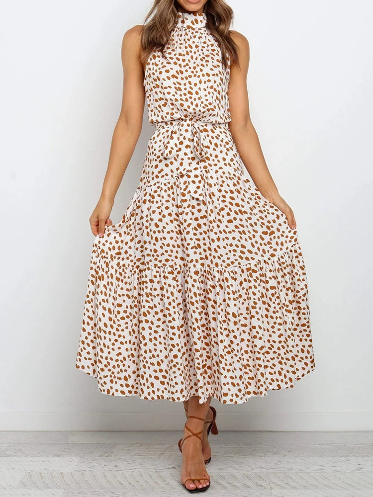 Summer Boho Halter Dress; Maxi Dresses