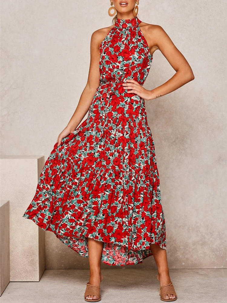 Summer Boho Halter Dress; Maxi Dresses
