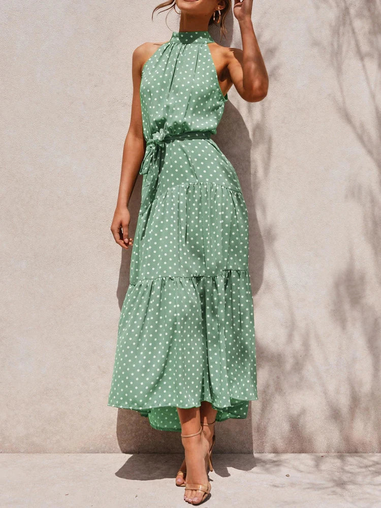 Summer Boho Halter Dress; Maxi Dresses