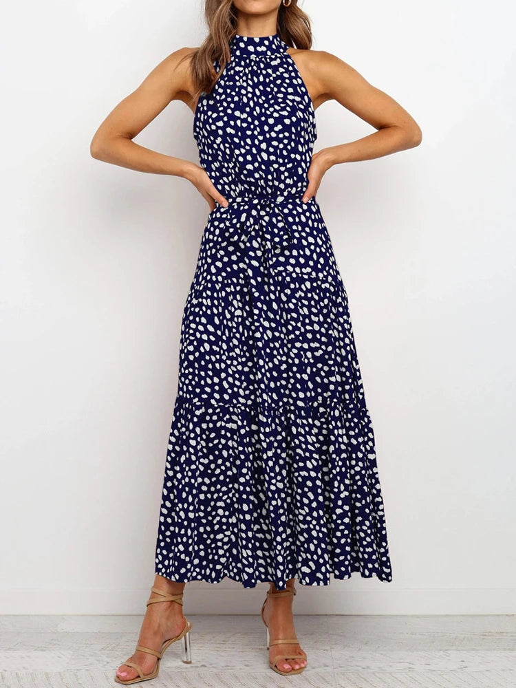 Summer Boho Halter Dress; Maxi Dresses