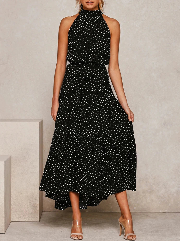 Summer Boho Halter Dress; Maxi Dresses