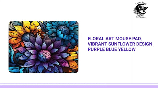 Floral Art Mouse Pad, Vibrant Sunflower Design, Purple Blue Yellow by@Outfy