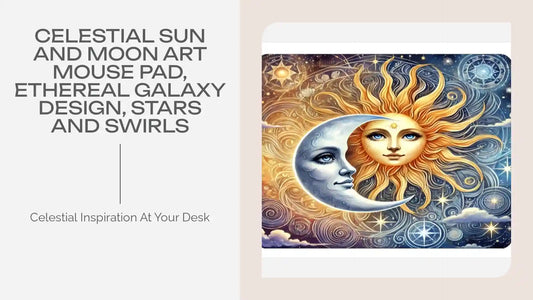 Celestial Sun and Moon Art Mouse Pad, Ethereal Galaxy Design, Stars and Swirls by@Outfy