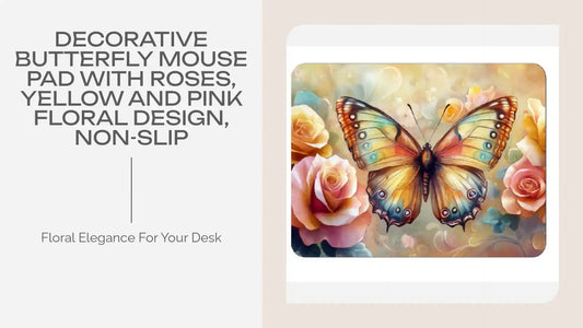 Decorative Butterfly Mouse Pad with Roses, Yellow and Pink Floral Design, Non-Slip by@Outfy