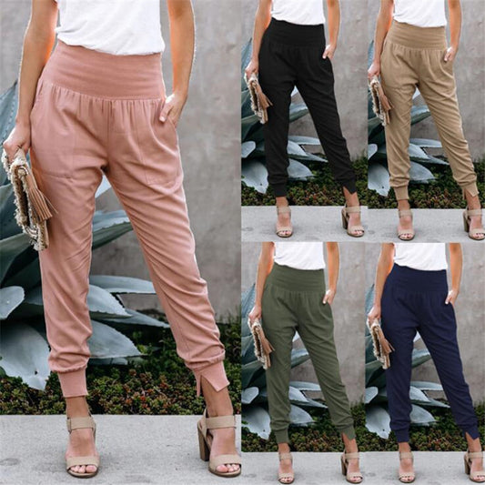 Chic Simplicity – Women’s High Waist Cropped Trousers with Ankle Slits