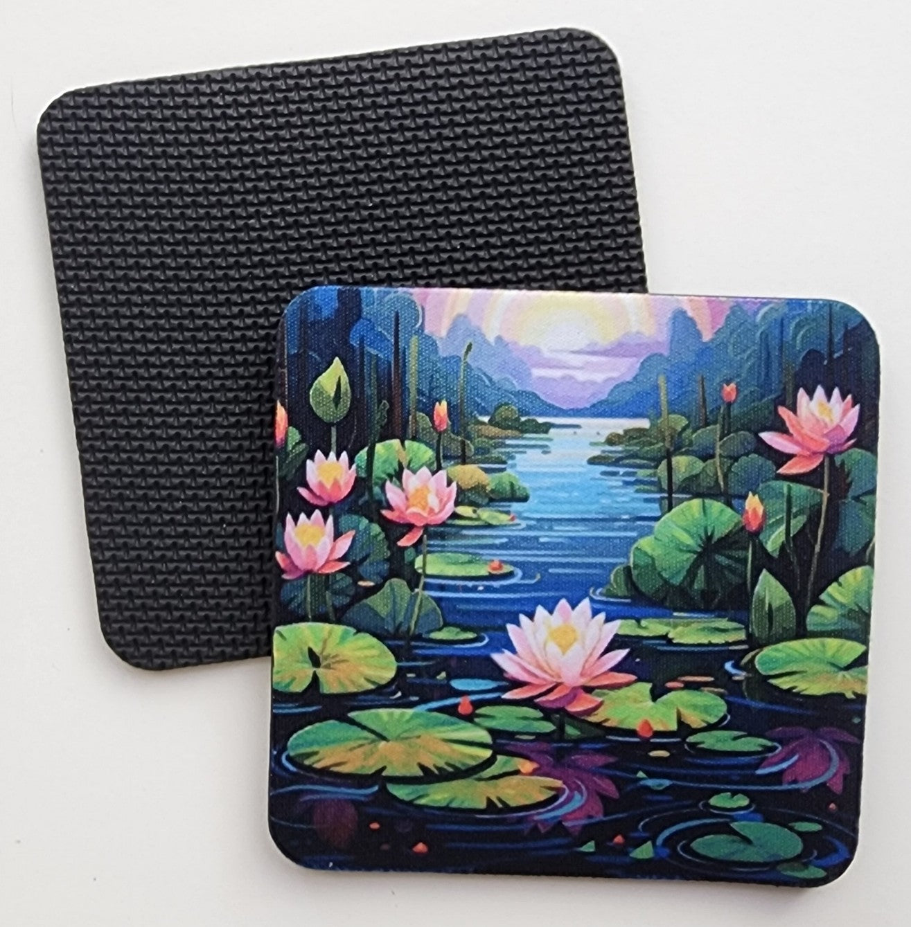 Decorative Drink Coasters, Lotus Pond Art Design, Set of 4