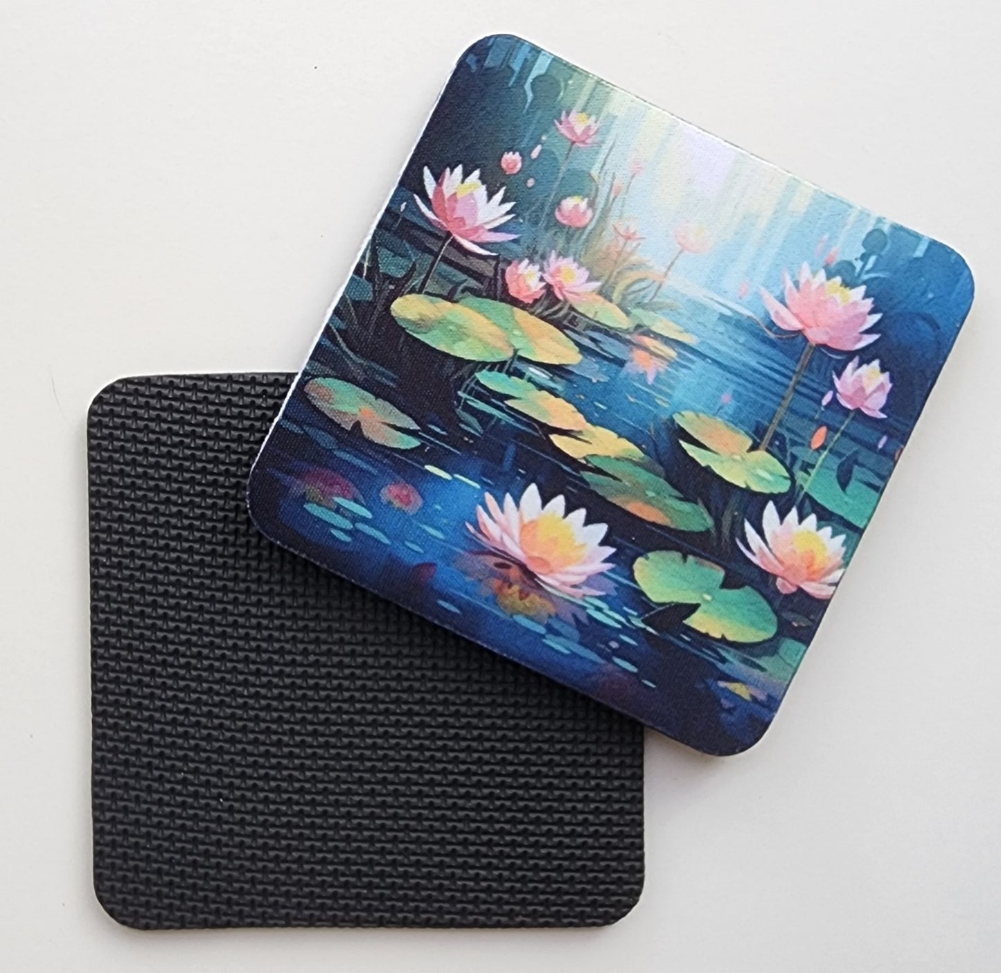 Decorative Drink Coasters, Lotus Pond Art Design, Set of 4