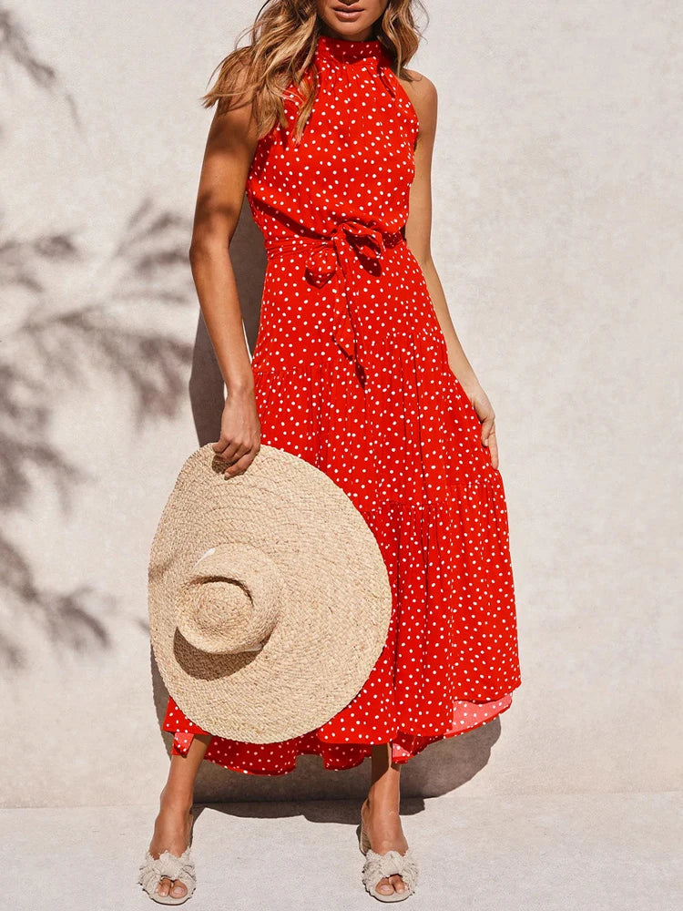 Summer Boho Halter Dress; Maxi Dresses
