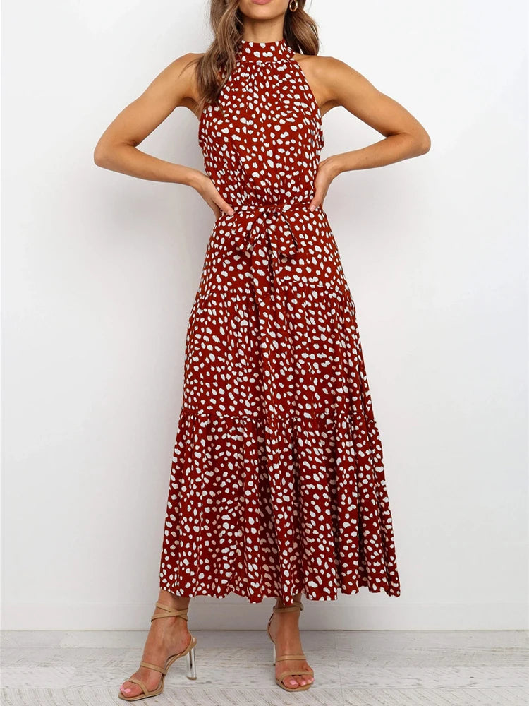 Summer Boho Halter Dress; Maxi Dresses