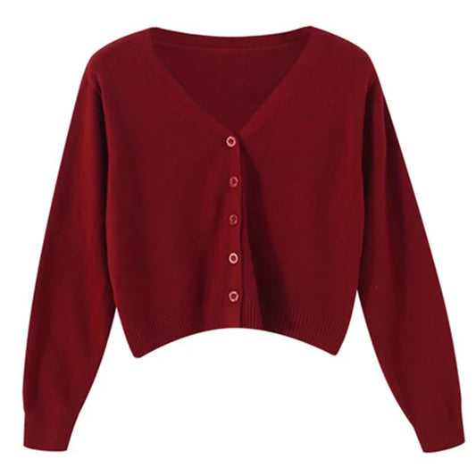 Chic & Cozy: Women's Cropped V-Neck Button-Down Knit Cardigan
