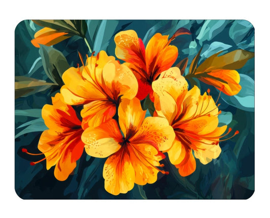 Decorative Mouse Pad with Tropical Orange Hibiscus Floral Design, Teal Background
