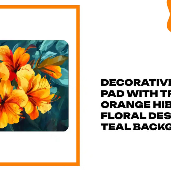 Decorative Mouse Pad with Tropical Orange Hibiscus Floral Design, Teal Background by@Outfy