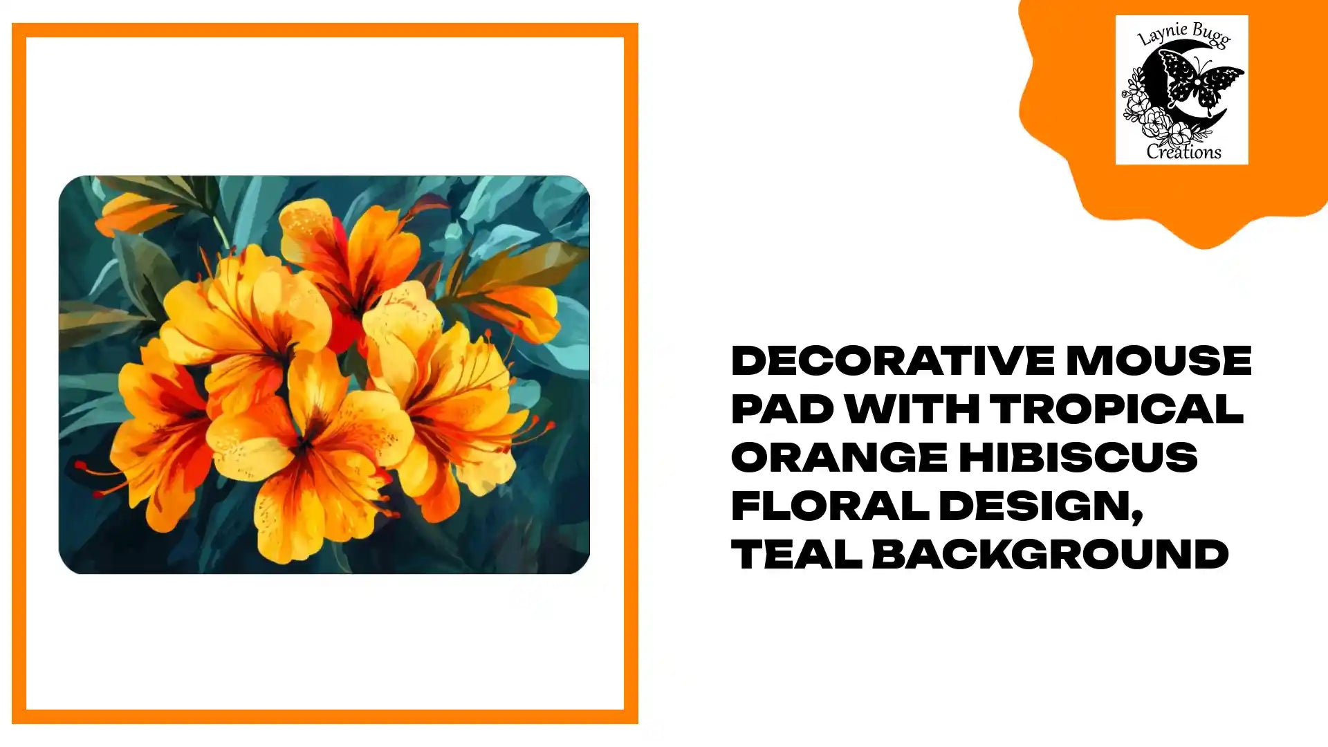 Decorative Mouse Pad with Tropical Orange Hibiscus Floral Design, Teal Background by@Outfy