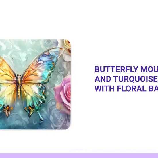 Butterfly Mouse Pad, Yellow and Turquoise Art Design with Floral Background by@Outfy