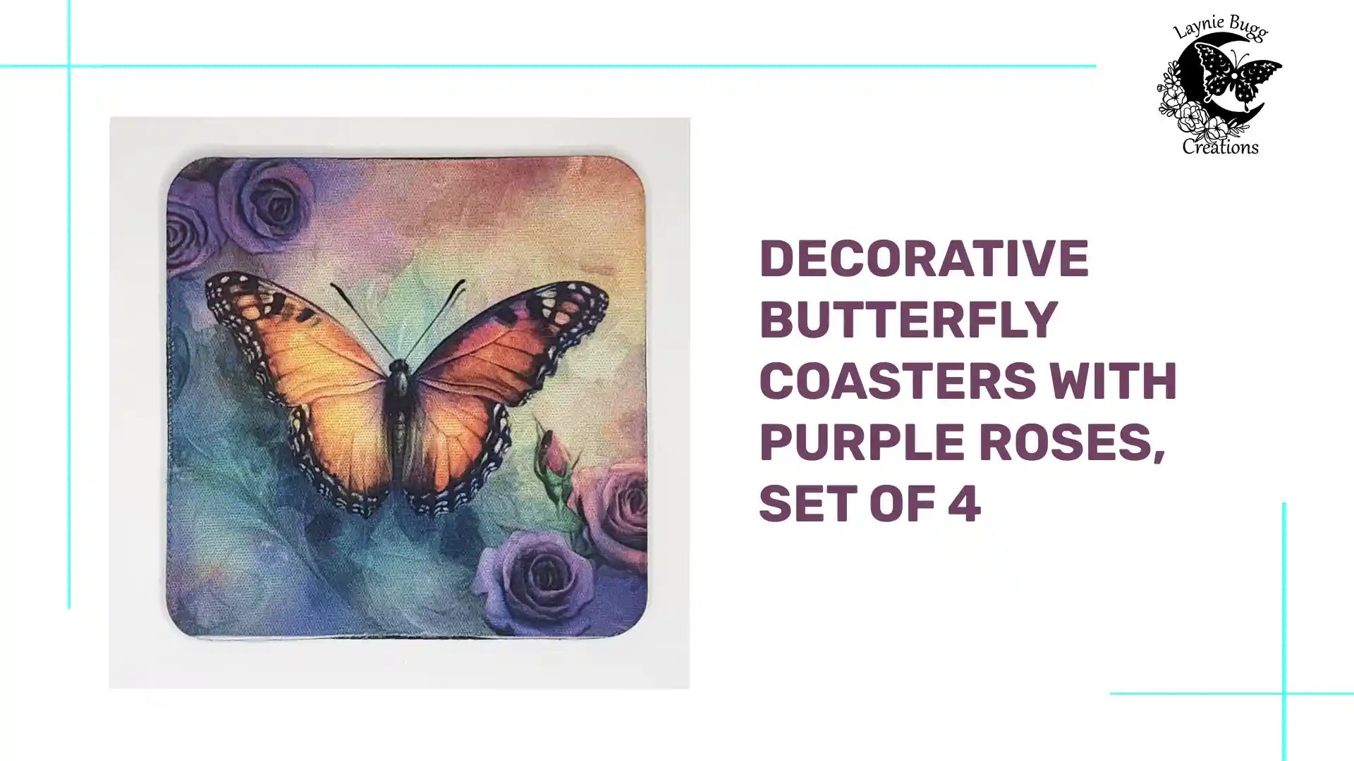 Decorative Butterfly Coasters with Purple Roses, Set of 4 by@Outfy