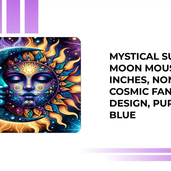 Mystical Sun and Moon Mousepad, 9 x 8 inches, Non-slip Base, Cosmic Fantasy Design, Purple and Blue by@Outfy