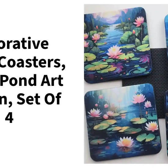 Decorative Drink Coasters, Lotus Pond Art Design, Set of 4 by@Outfy