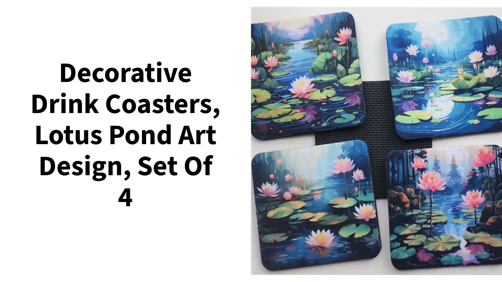 Decorative Drink Coasters, Lotus Pond Art Design, Set of 4 by@Outfy