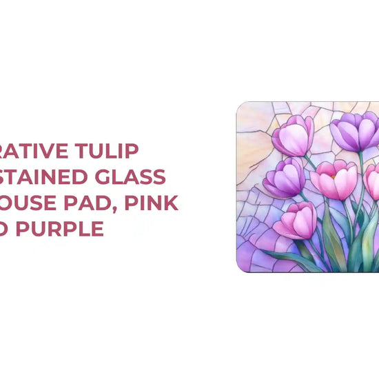 Decorative Tulip Floral Stained Glass Design Mouse Pad, Pink and Purple by@Outfy