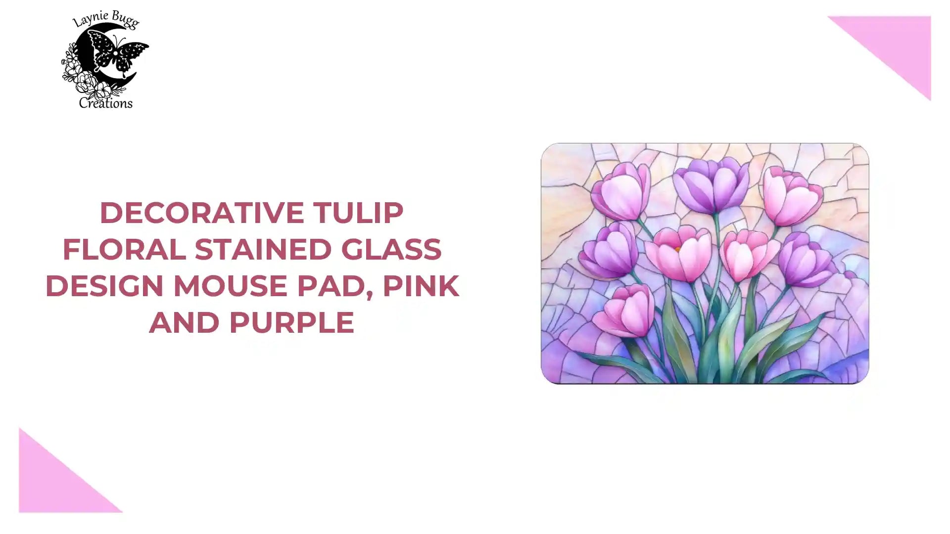 Decorative Tulip Floral Stained Glass Design Mouse Pad, Pink and Purple by@Outfy